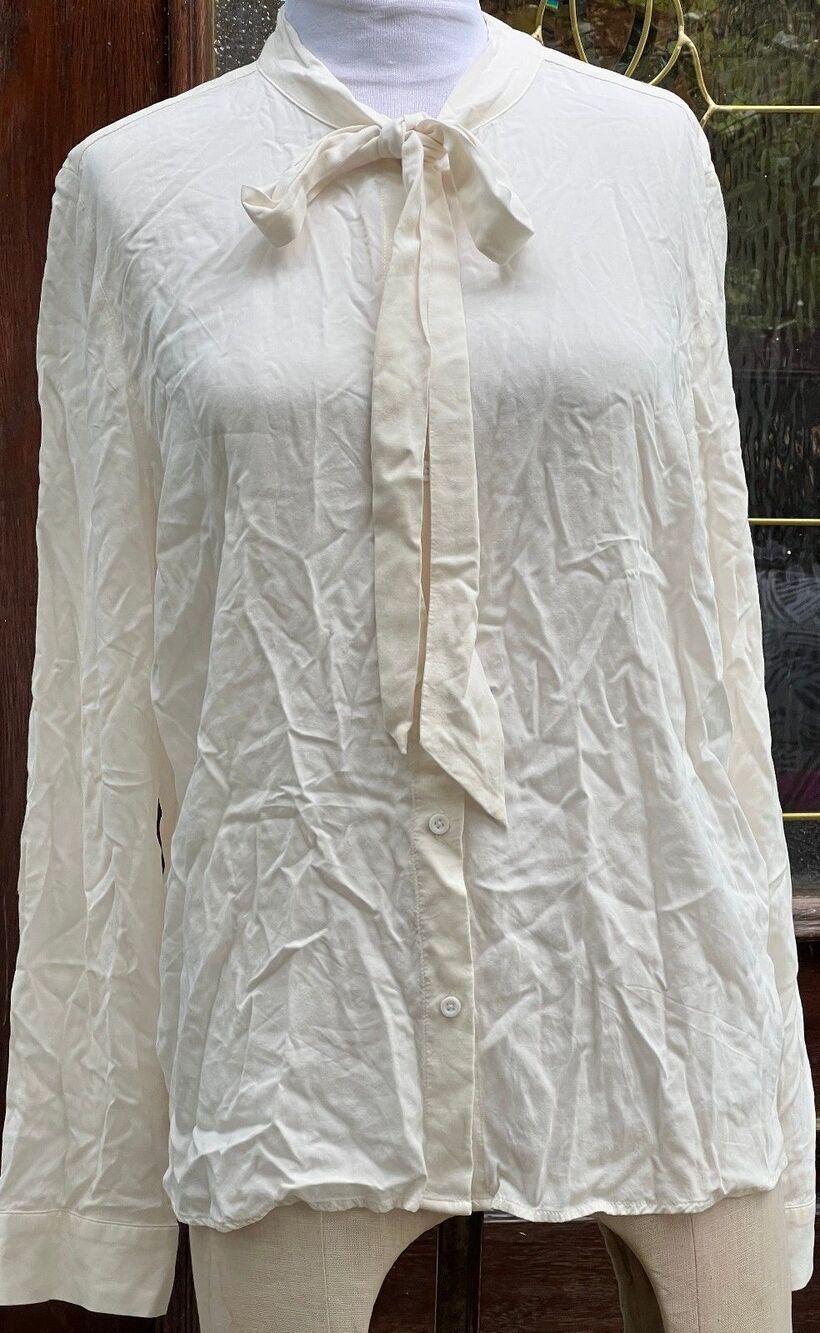Levi's White Cotton Rayon Blouse Tie Neck Button Closure Wrist Buttons Size M